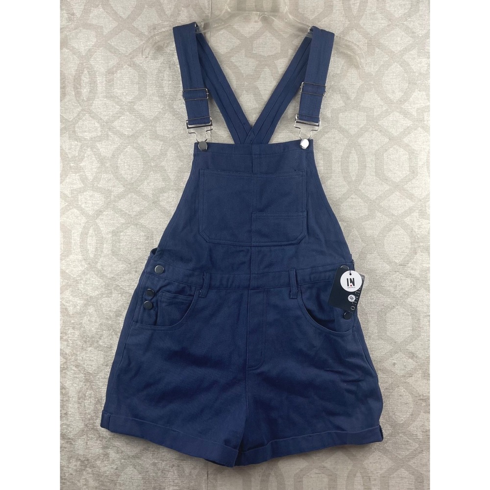 Lepunuo Navy Blue Women Small Shortall Overalls Cotton Stretch Adjustable Straps